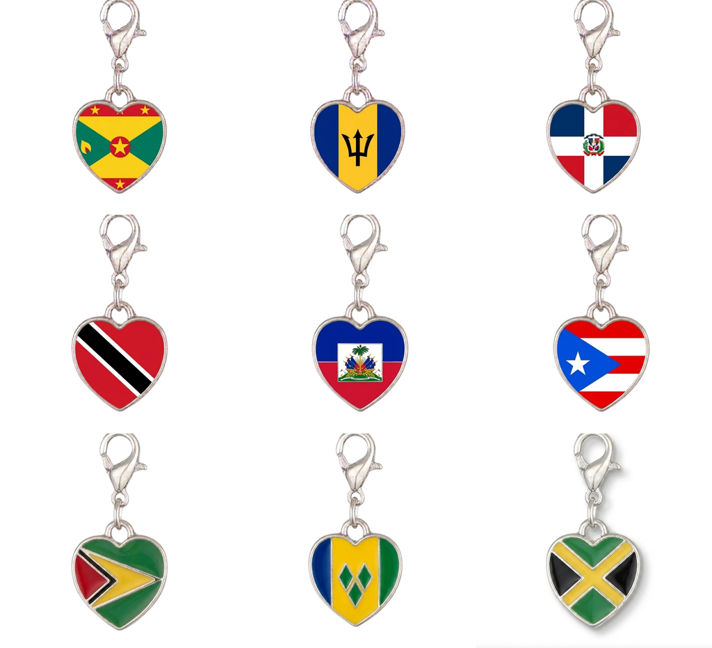 Heart shaped Caribbean flag charms collection